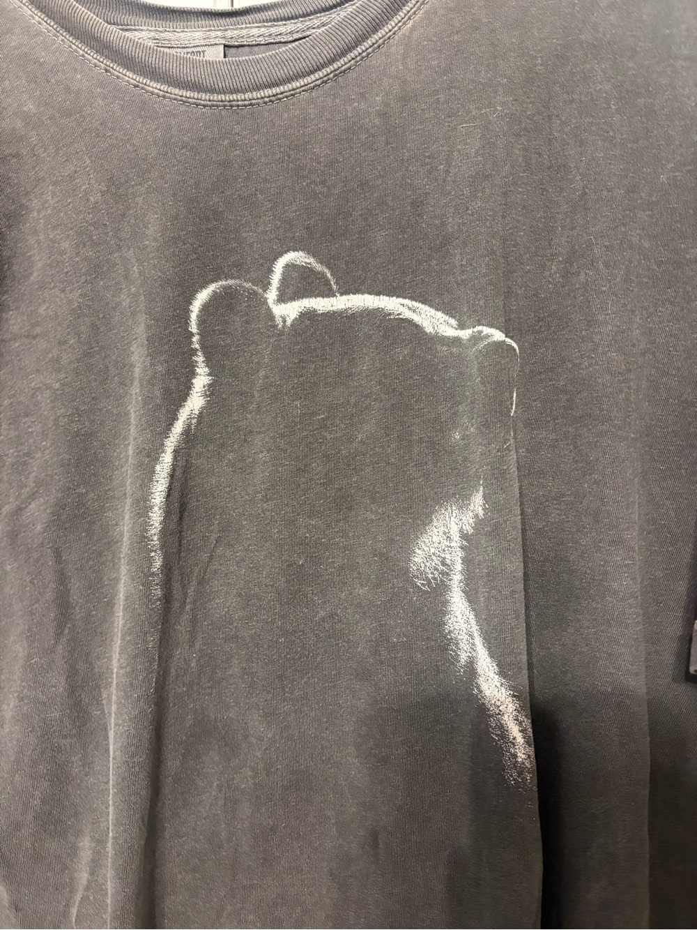 Washed Black Graphic Tee with Subtle Bear Outline - Picture 2 of 4